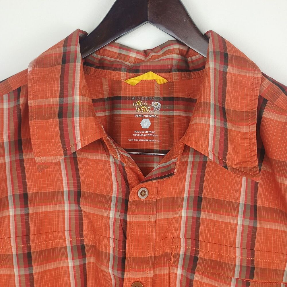 Mountain Hardware Canyon Shirt Sleeve Shirt Mens Large Orange Plaid